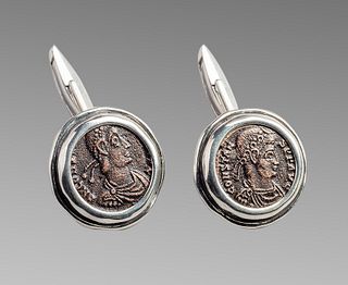 Ancient Roman Bronze Coins Set in Silver Cufflinks. 
