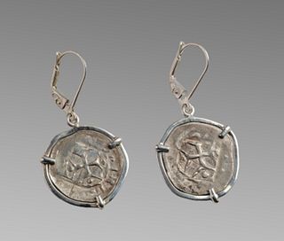 Medieval Silver coins Handelshaller set in Silver Earrings 1250 AD.