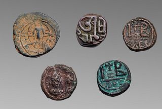 Lot of 5 Ancient Byzantine Bronze Coins c.7th century AD. 