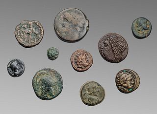 Lot of 10 Ancient Greek Bronze Coins c.3rd-1st cent BC. 