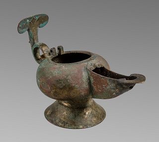 Large Ancient Islamic Bronze Oil Lamp c.9th century AD. 