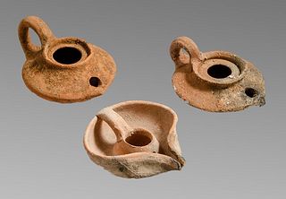 Lot of 3 Ancient Islamic Terracotta Oil Lamps c.7th century AD. 
