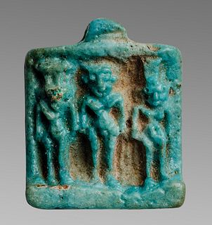 Ancient Egyptian Faience Triad Plaque Amulet c.663-525 BC. 