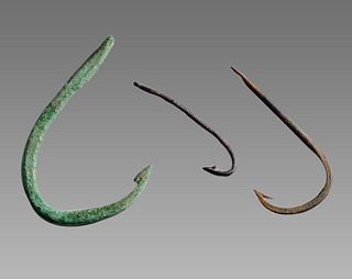 Lot of 3 Ancient Roman Bronze Fish Hooks c.1st-2nd century AD. 