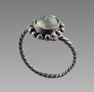 Ancient Byzantine Silver Ring with Glass stone c.6th century AD. 