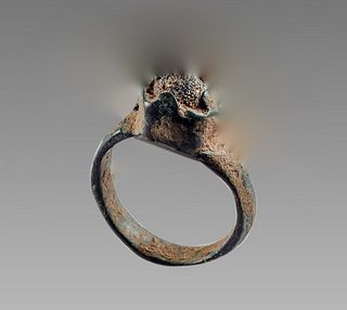 Ancient Byzantine Bronze Ring with Glass stone c.6th century AD. 