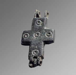 Ancient Byzantine Reliquary Bronze Cross c.10th cent AD. 