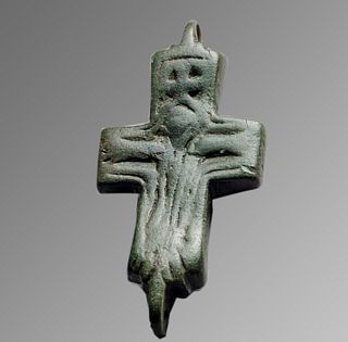 Ancient Byzantine Bronze Cross c.10th cent AD. 