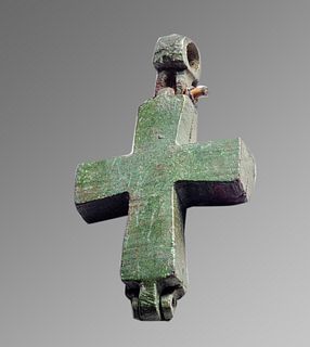 Ancient Byzantine Reliquary Bronze Cross c.10th cent AD. 