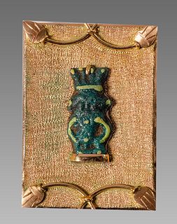 Ancient Egyptian Faience Bes Amulet in Gold Brooch c.664-525 BC.