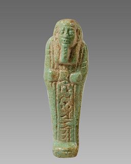 Ancient EGYPTIAN GREEN FAIENCE USHABTI Ex Christies. Late Period c.664-332 BC. 