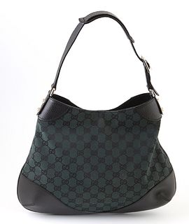 Gucci Dark Green Monogrammed Canvas Hobo Bag Shoulder Bag