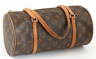 Louis Vuitton Brown Monogram Coated Canvas 30 Papillon Shoulder Bag, the vachetta leather straps with golden brass hardware, the zip...