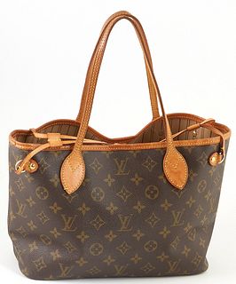 Louis Vuitton Brown Monogram Coated Canvas PM Neverfull Shoulder Bag, the vachetta leather straps with golden brass hardware, openin...