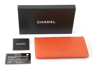 Chanel Full Flap Bifold Orange Wallet, c