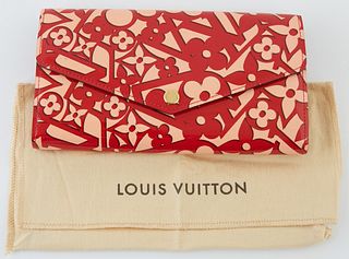 Louis Vuitton Red Sweet Sarah 10 Wallet, the calf leather with golden bress accents, opening to three card compartments, four bill c...