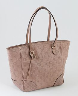 Gucci Old Rose Calf Leather Square Zip Tote, with gold hardware, the interior lined with biege canvas, one size with a zip closure p...
