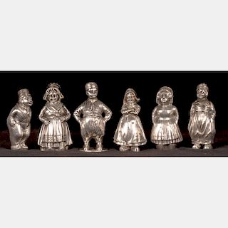 Three Pairs of Continental Silver Figural Salt and Pepper Shakers, 20th Century.