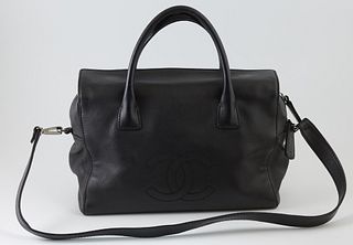 Chanel Black Small Grained Leather Front Logo Handbag, c