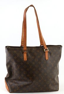 Louis Vuitton Brown Monogram Coated Canvas Cabas Mezzo Shoulder Bag, the vachetta leather straps with golden brass hardware and vach...