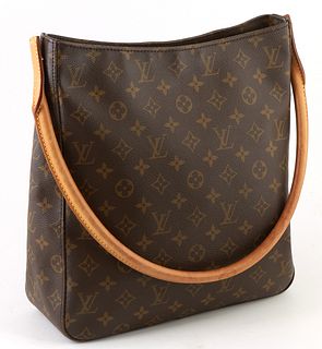 Louis Vuitton Brown Monogram Coated Canvas GM Looping Shoulder Bag, with golden brass hardware and vachetta leather strap, opening t...