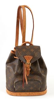Louis Vuitton Brown Monogram Coated Canvas PM Montsouris Backpack, the exterior with a small zip pouch in the front and vachetta lea...