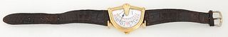 Swiss Made Tourneau Asymetric Sectora "Elevator" Gold Plated Wristwatch, c.1980, quartz movement, with a faux aligator leather band,...