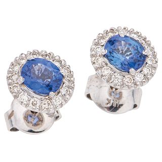 SAPPHIRES AND DIAMONDS STUD EARRINGS. 14K AND 18K WHITE GOLD 