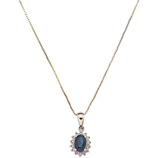 CHOKER AND PENDANT WITH SAPPHIRE AND DIAMONDS. 14K WHITE GOLD