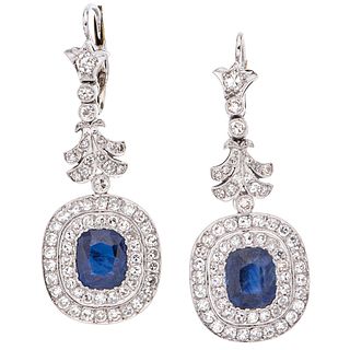 SAPPHIRES AND DIAMONDS EARRINGS. PLATINUM AND 10K WHITE GOLD