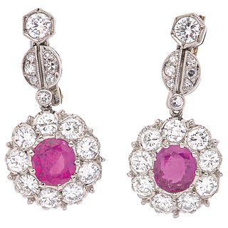 RUBIES AND DIAMONDS EARRINGS. PLATINUM AND 10K WHITE GOLD