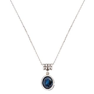 CHOKER AND PENDANT WITH SAPPHIRE. 14K WHITE GOLD
