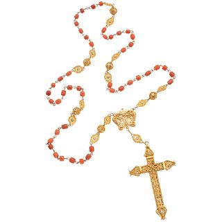 ROSARY WITH CORALS. 8K YELLOW GOLD