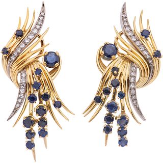SAPPHIRES AND DIAMONDS EARRINGS. 18K, 14K YELLOW GOLD AND PALLADIUM SILVER
