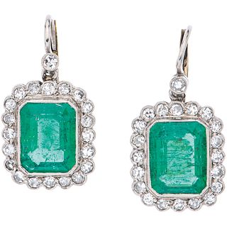 EMERALDS AND DIAMONDS EARRINGS. PLATINUM AND BASE METAL