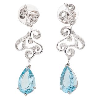 EARRINGS WITH TOPAZ AND DIAMONDS. 18K WHITE GOLD