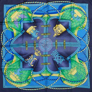 Hermes 'Grande Tenue' Silk Scarf, by Henri D'Origny, first issued in 1985, featuring rope twists and buckle motifs, with signature h...