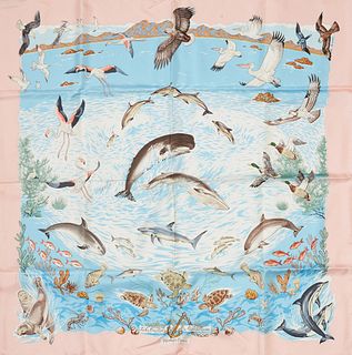 Hermes 'La Vie Precieuse de la Mediterranee' Silk Scarf, by Robert Dallet, first issued in 1992, with signature hand rolled edges, H...