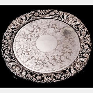 A Continental Silver Plated Circular Serving Tray, 19th Century.