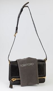 Tom Ford Black Alligator Fiesta Bag Shoulder Bag, with adjustable shoulder strap and gold hardware, the interior of the bag lined in...