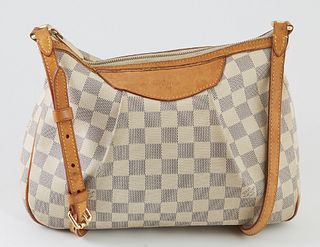 Louis Vuitton Ivory Damier Azur Coated Canvas PM Siracusa Shoulder Bag, the exterior with vachetta leather adjustable shoulder strap...