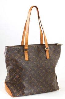 Louis Vuitton Brown Monogram Coated Canvas Cabas Mezzo Shoulder Bag, the vachetta leather bottom and straps with golden brass hardwa...