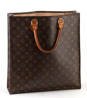 Louis Vuitton Brown Monogram Coated Canvas Sac Plat Handbag, the vachetta leather handles with golden brass hardware, opening to a l...
