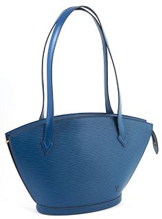 Louis Vuitton St. Jacques Blue Epi Calf Leather PM Long Strap Shoulder Bag, with golden brass zipper, opening to a blue suede interi...