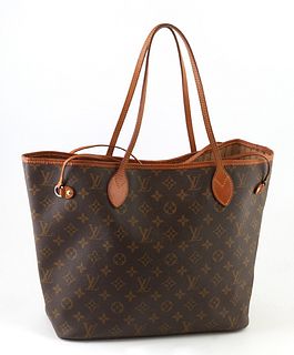 Louis Vuitton Brown Monogram Coated Canvas MM Neverfull Shoulder Bag, the vachetta leather straps with golden brass hardware, openin...