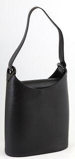Louis Vuitton Black Epi Verseau Shoulder Bag, the black plastic accents with black calf leather strap, the magnetic calf leather fla...