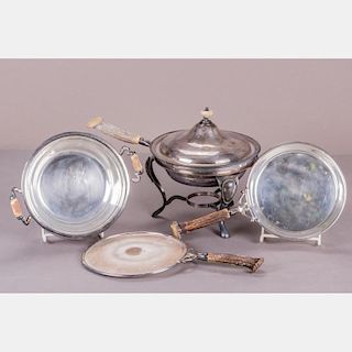 A Silver Plated Rustic Chaffing Dish with Burner, 20th Century.