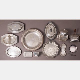 A Miscellaneous Collection of Silver Plated Serving Items and Trays, 20th Century.