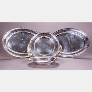 A Group of Three Silver Plated Serving Trays, 20th Century.