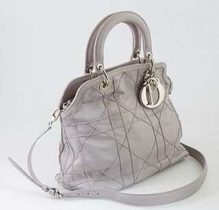 Christian Dior Granville Lilac Calf Leather Tote, with silver hardware, the interior of the bag lined in grey nylon, one side of the...